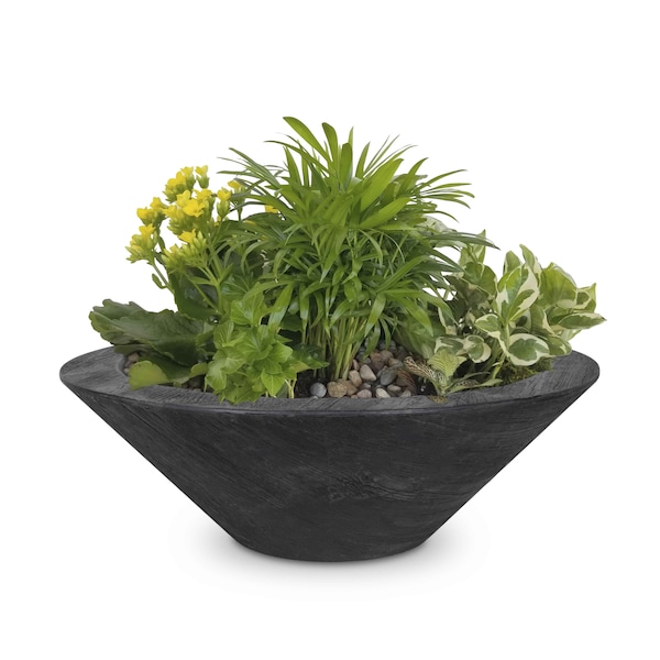 The Outdoor Plus 24 Round Cazo Planter Bowl - Wood Grain GFRC Concrete - Ebony - OPT-24RWGPO-EBN - main